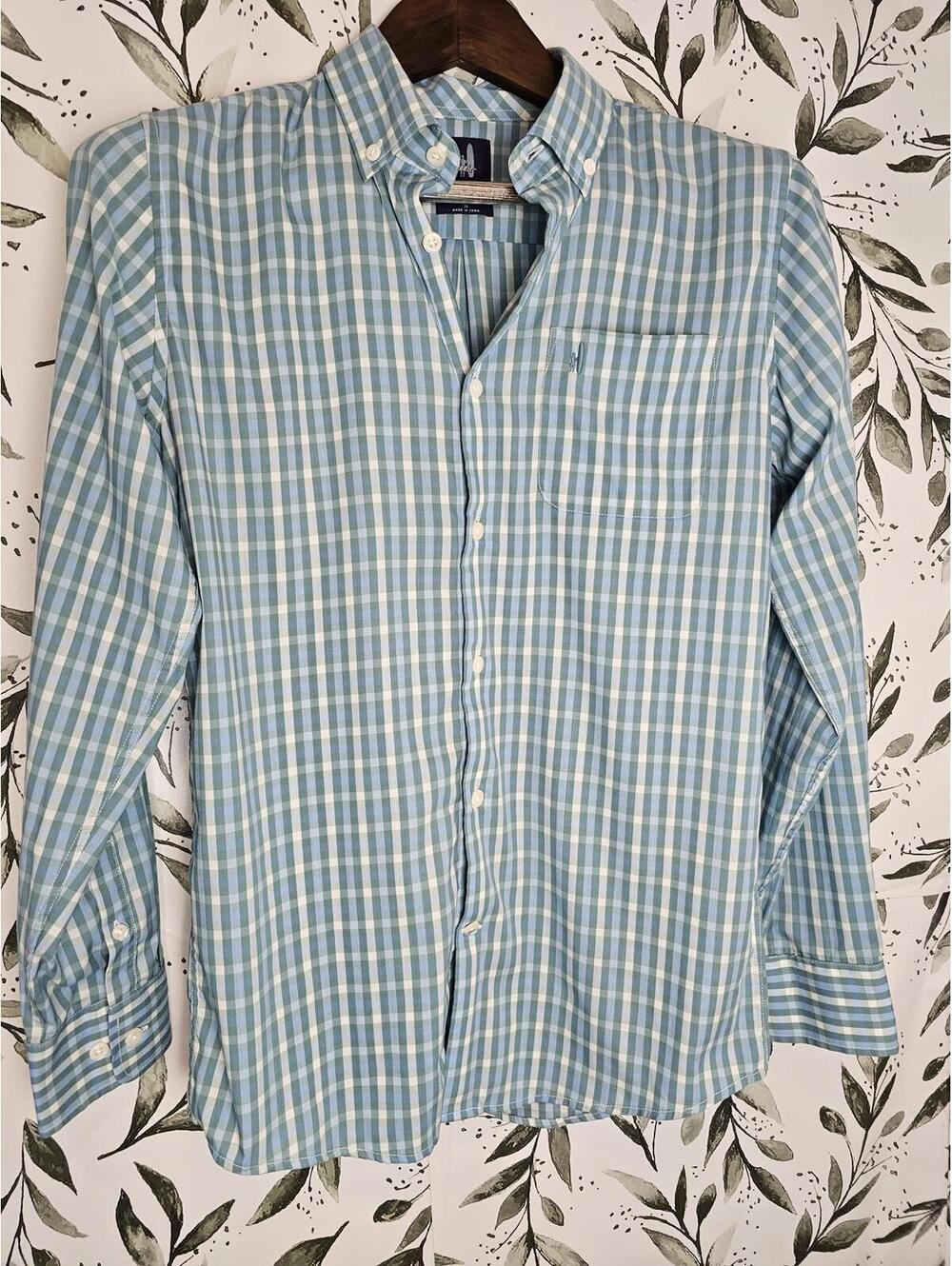 Johnnie-O Collard Shirt Plaid Green Mens Size 14 Button Up